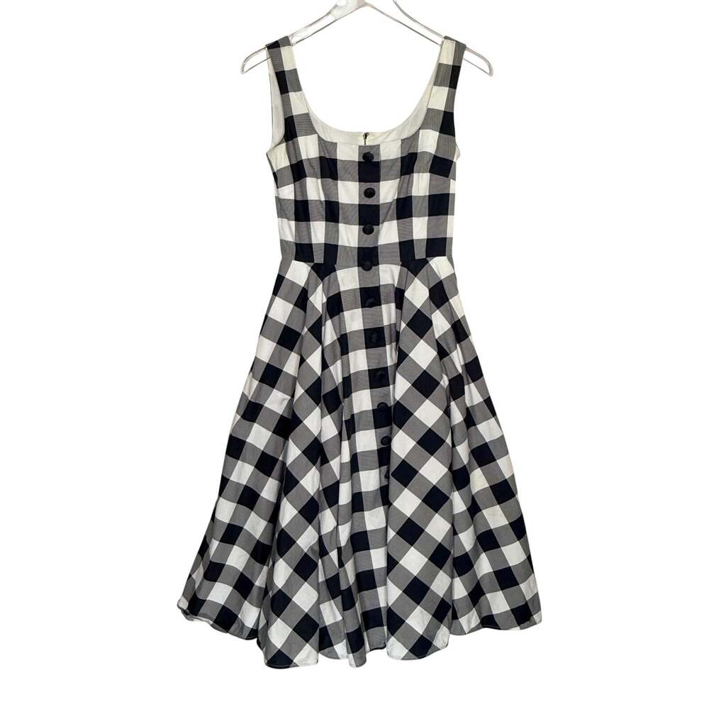 Dolce & Gabbana Black White Gingham Check Dress S Cotton Poplin Midi *flaw